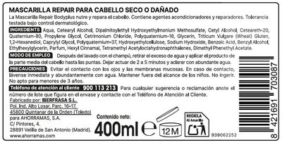 Mascarilla capilar Bodyplus 400ml da&ntilde;ado