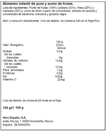 Alimentaci&oacute;n infantil Pouch Hero Solo 100g Fresa-pl&aacute;tano