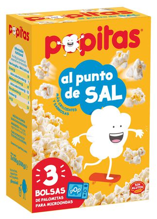 Palomitas punto de sal microondas s/gluten Popitas pack 3