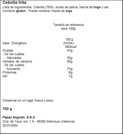 Cebolla frita crujiente Argente 100g