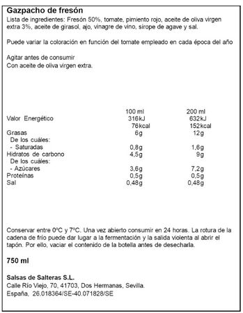 Gazpacho fresco de fres&oacute;n Garc&iacute;a Mill&aacute;n 750ml