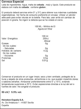 Cerveza rubia especial El Águila Sin filtrar lata 50cl