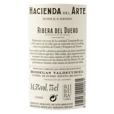 Vino tinto DO Ribera del Duero Hacienda Arte roble