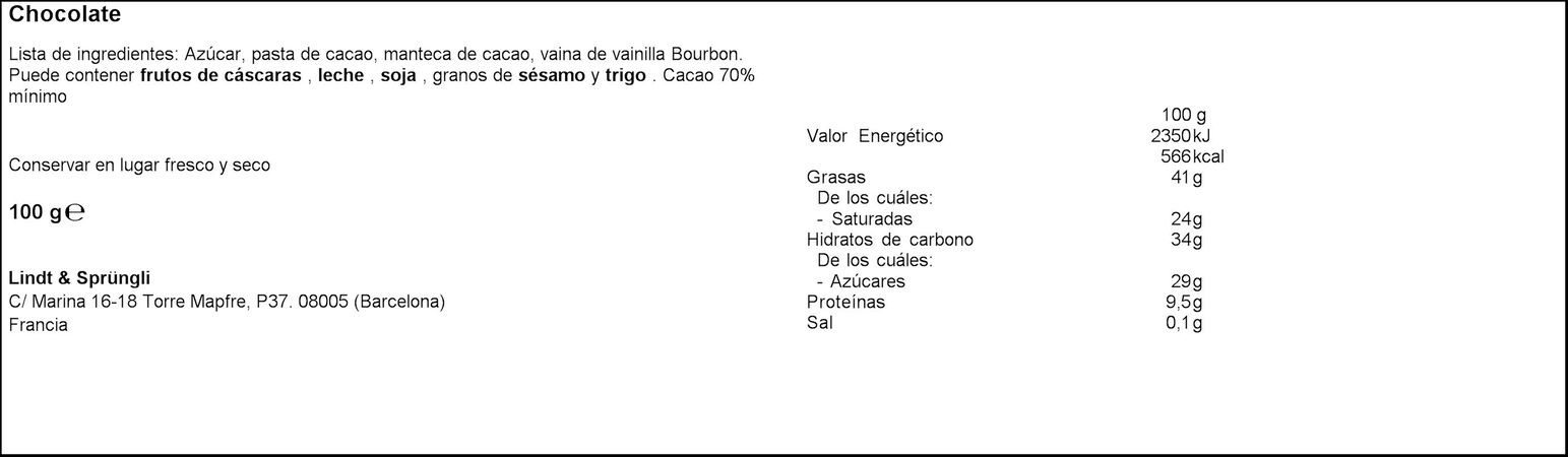 Chocolate negro Lindt excellence 100g 70% de cacao