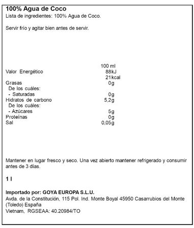 Agua de coco natural y refrescante Goya 1l