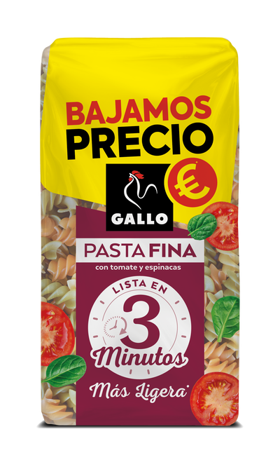 H&eacute;lices pasta fina con vegetales tomate y espinacas Gallo 400g