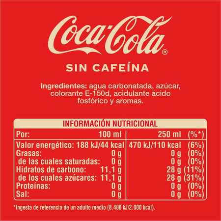 Refresco cola Coca-Cola botella 2l sin cafeína