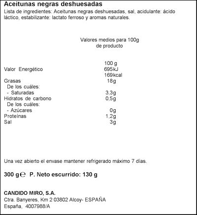 Aceituna negra sin hueso Serpis 130g