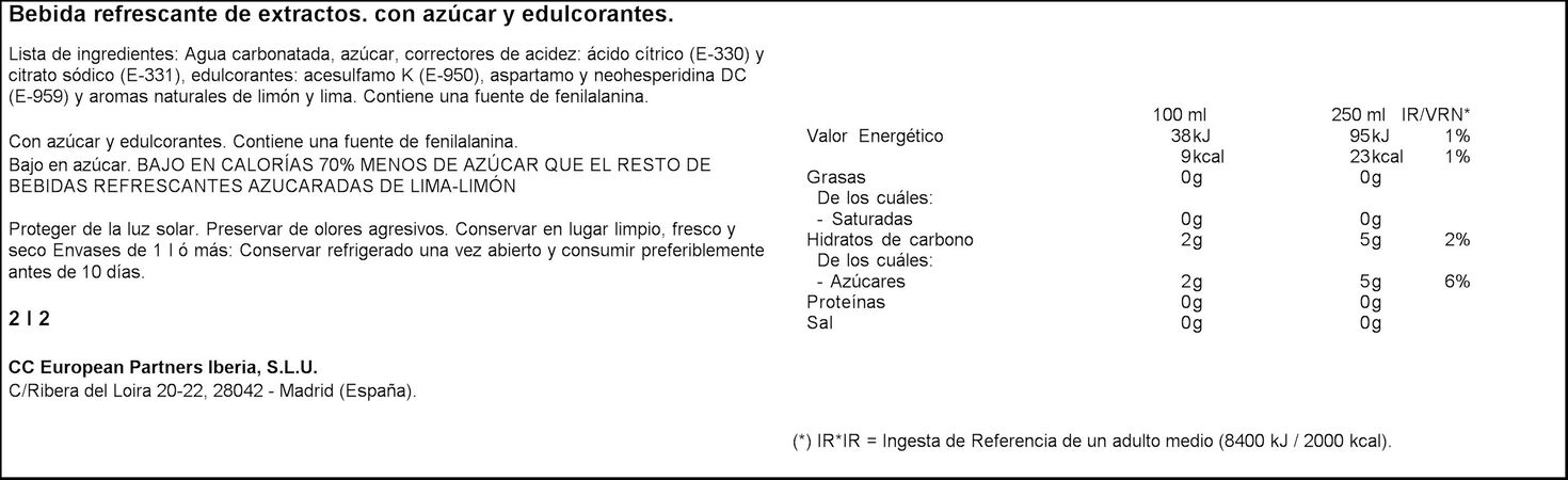 Refresco de lima-limón Sprite botella 2l