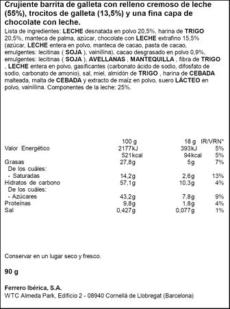 Barrita rellena galleta de chocolate Kinder 5 unidades
