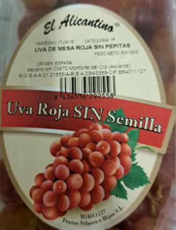 Uva roja sin semillas bandeja 500g