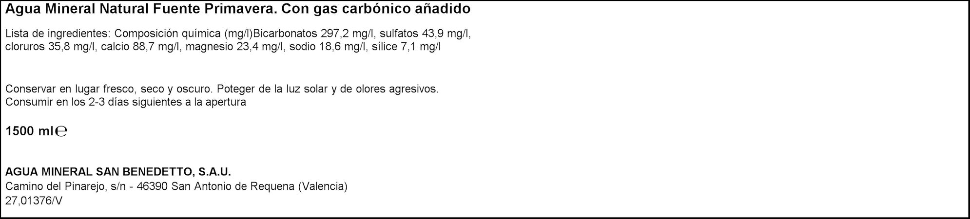 Agua con gas Fuente Primavera 1,5l