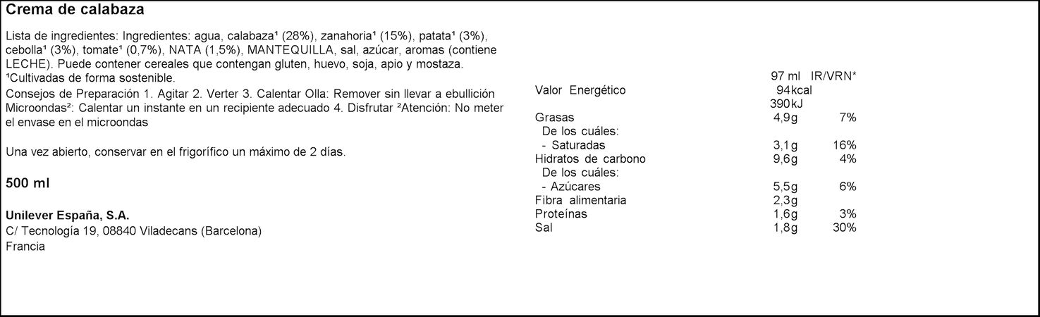 Crema calabaza con un suave toque de nata Knorr 500ml