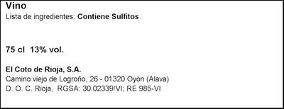 Vino tinto DO Rioja Coto