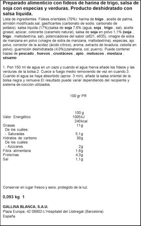 Fideos orientales cl&aacute;sico gallina blanca Yakisoba 2u