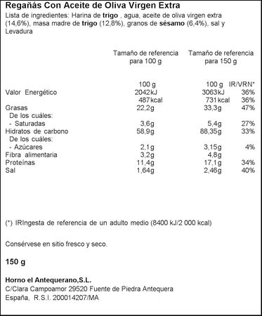 Regañas Horno el Antequerano 150g aceite de oliva virgen extra