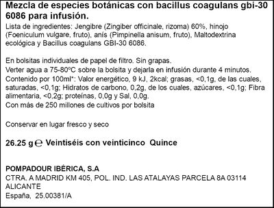 Infusi&oacute;n probiotic-jengibre Pompadour 15 unid