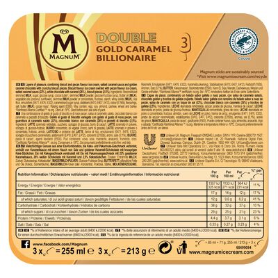Helado Magnum 3 uds double gold caramel billionaire