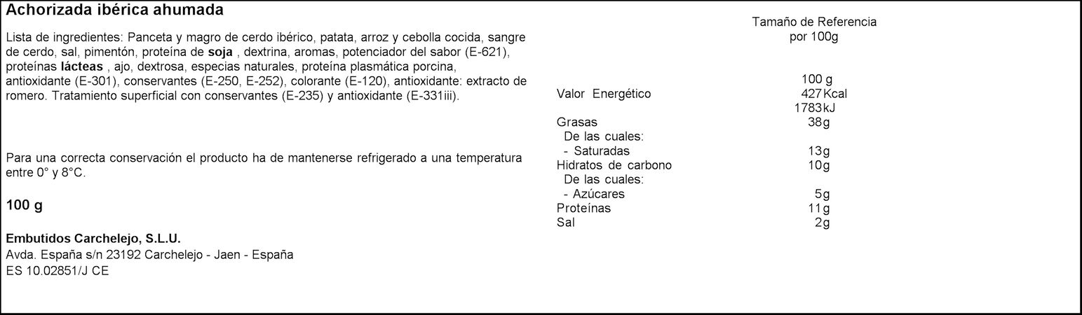 Morcilla ibérica achorizada en lonchas Carchelejo 100g