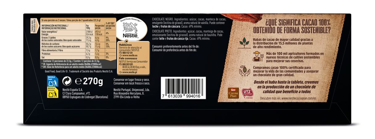 Chocolate negro sin gluten Nestlé 270g