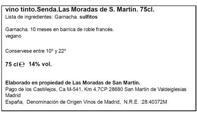 Vino tinto crianza Senda. Las Moradas de San Mart&iacute;n. 75cl