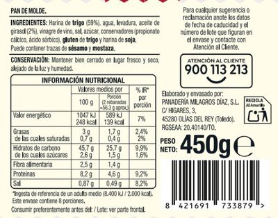 Pan de molde sin corteza Alipende 450g