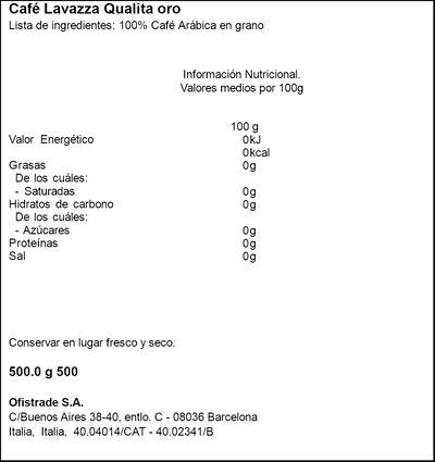 Café en grano Arabica qualita Oro Lavazza 500g