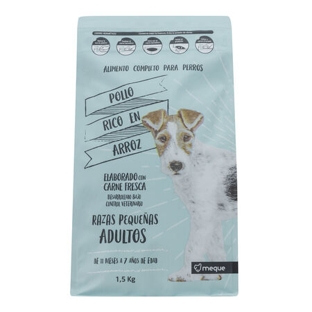 Pienso perro adulto Meque pollo y arroz 1,5kg
