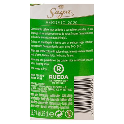Vino blanco DO Rueda Saga verdejo