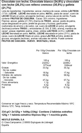 3 tabletas de Chocolate Nestlé Extrafino + 1 Mochila Mafalda 334g