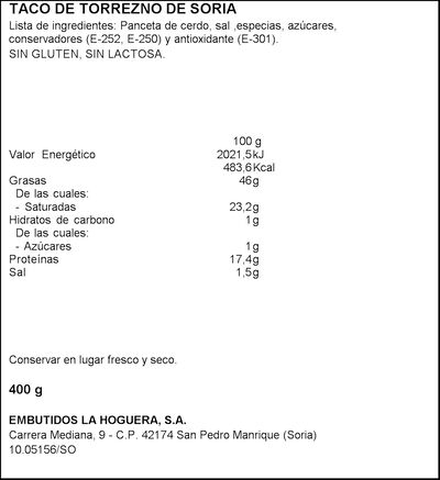 Taco de torrezno de Soria La Hoguera 400 g