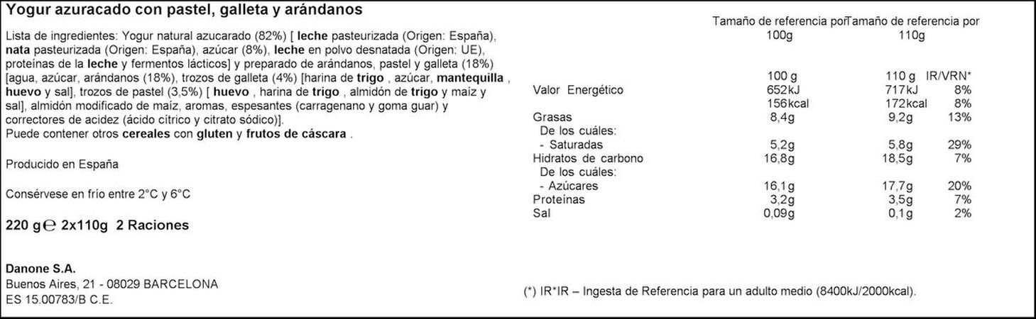 Yogur estilo griego Oikos pack 2 tarta de arándanos
