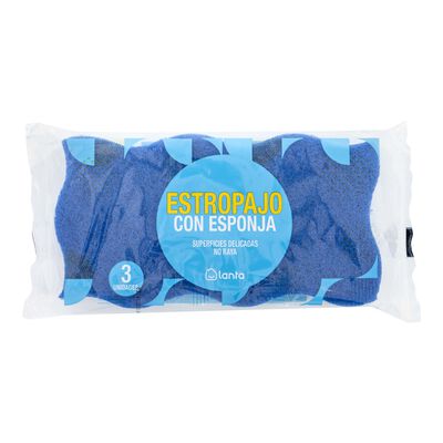 Estropajo con esponja Lanta 3 uds fibra azul