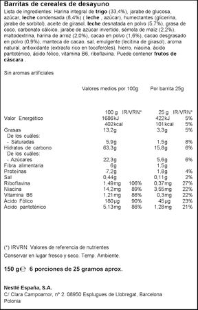 Barritas de cereales Nesquik nestl&eacute; 6u con chocolate