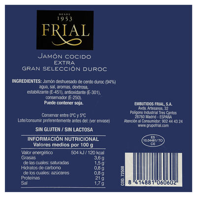 Jamón cocido Frial gran selección duroc