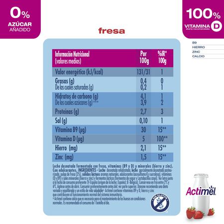 L Casei Actimel 0% MG Danone pack 6 fresa