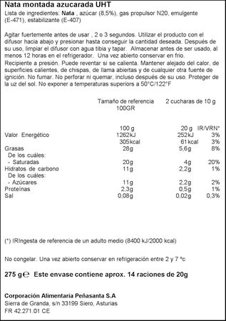 Nata montada azucarada Asturiana spray 250g +10%