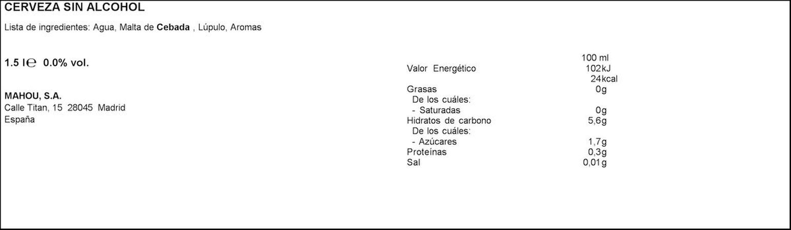 Cerveza sin alcohol San Miguel 0,0% pack 6 botellas 25cl