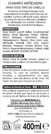 Champ&uacute; anticaspa men Bodyplus 400ml