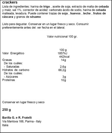 Crackers Gran Pavesi 250g sin sal
