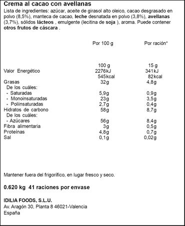 Crema de cacao original Nocilla 620g