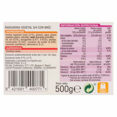 Margarina ma&iacute;z Alipende 500g