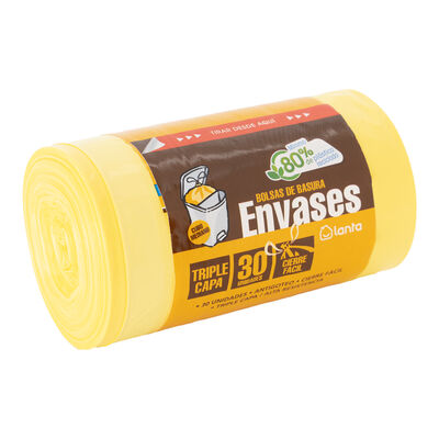 Bolsas de basura Lanta 30 uds 30 litros reciclado de envases color amarillo