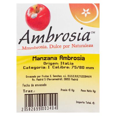 Manzana ambrosia bandeja 800g aproximadamente