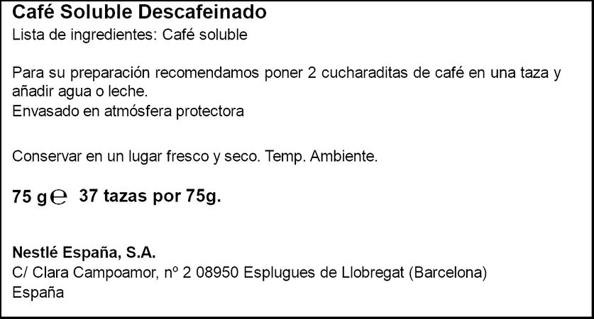 Café descafeinado soluble Nescafé 75g