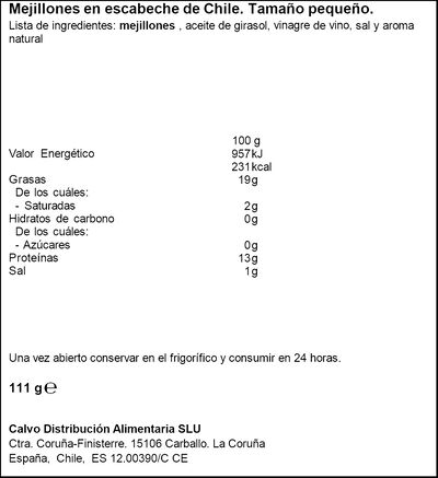 Mejillones en escabeche Calvo 15/20 69g