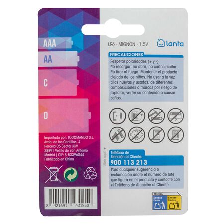 Pila superalcalina Lanta AA lR06 4 uds