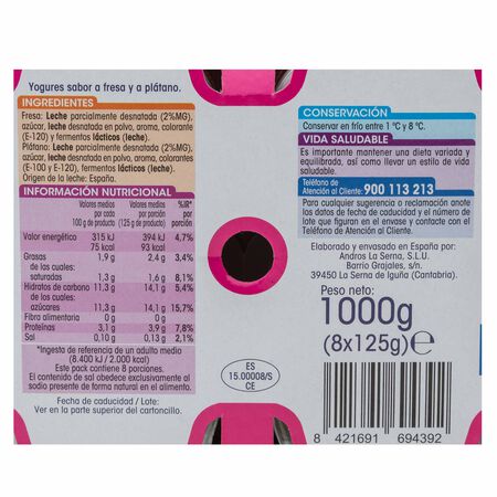 Yogur Alipende pack 8 fresa plátano