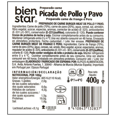 Picada burguer meat con pollo y pavo Bien Star400g