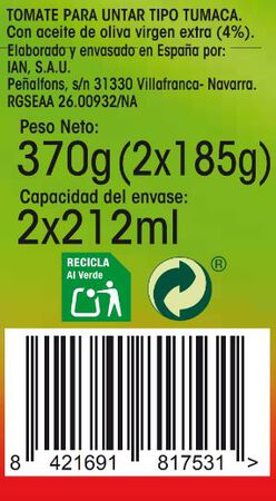 Tomate tumaca al natural Alipende pack 2